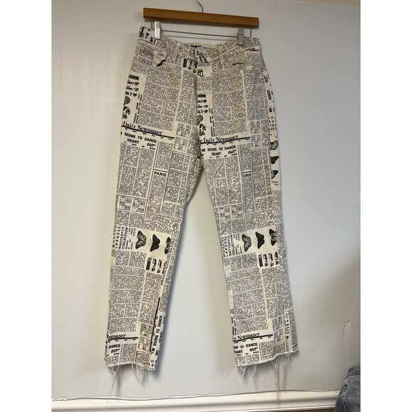 Zara Newspaper & Butterfly Straight-Leg Jeans — White/Black - Picture 3 of 9